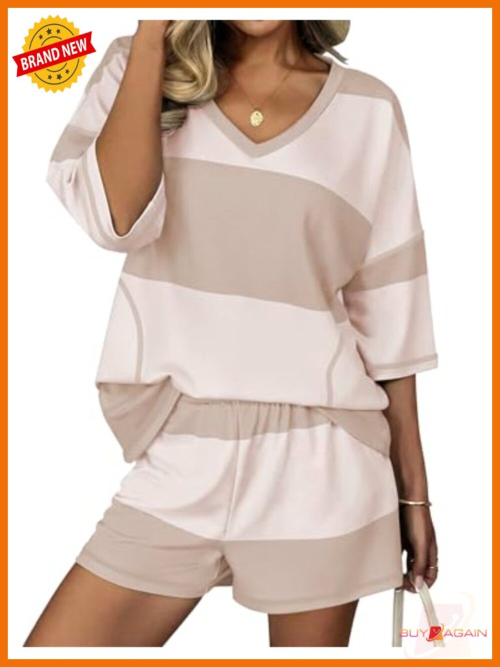 Women's 2 Piece Lounge Short Set V-Neck Pockets Matching Outfit